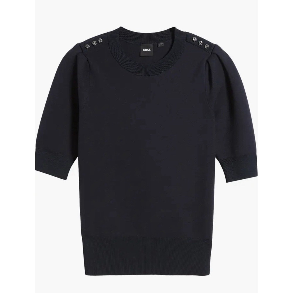 Hugo Boss Fantilina Button Shoulder Short‎ Sleeve Sweater Dark Navy. Sz 3XL NWT